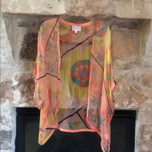 Sheer peach print kimono